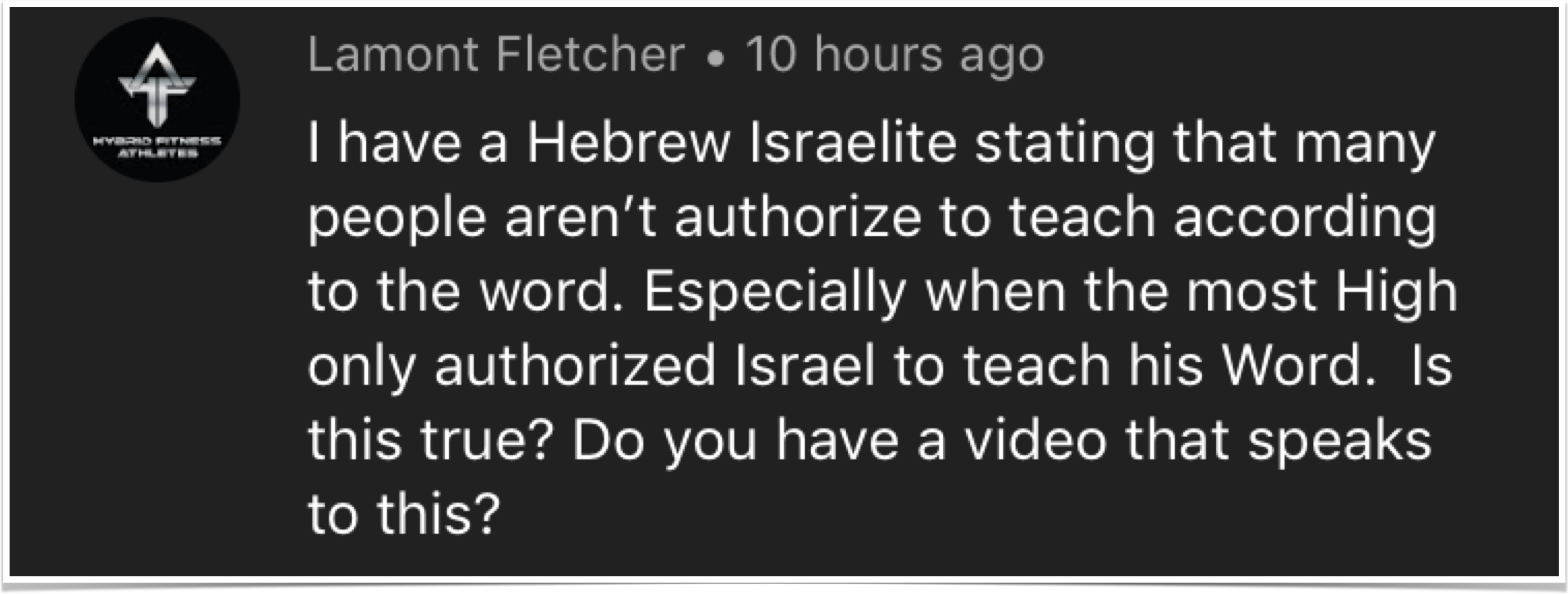 Hebrew Israelite concerned comment