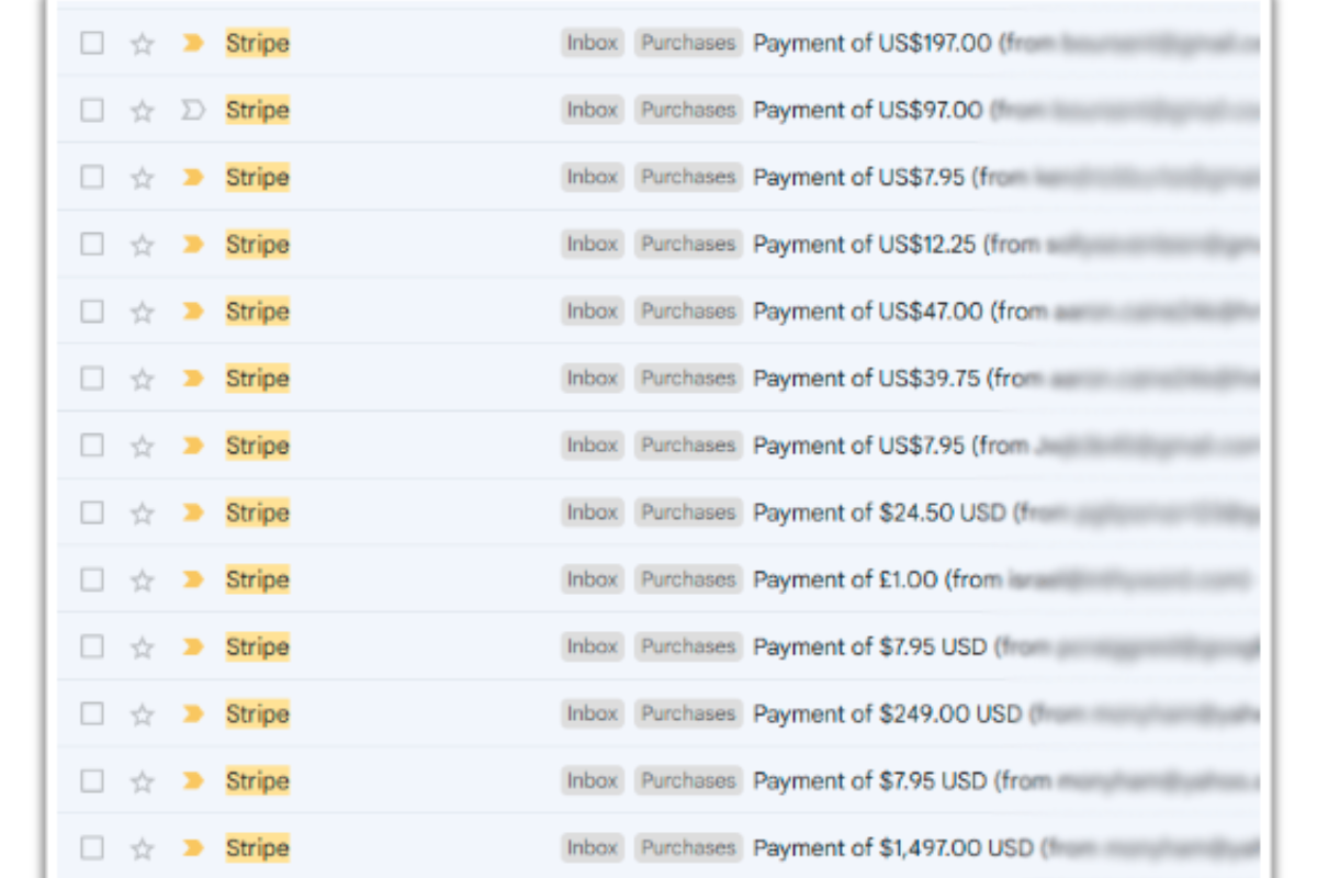 An image of Stripe online transactions.