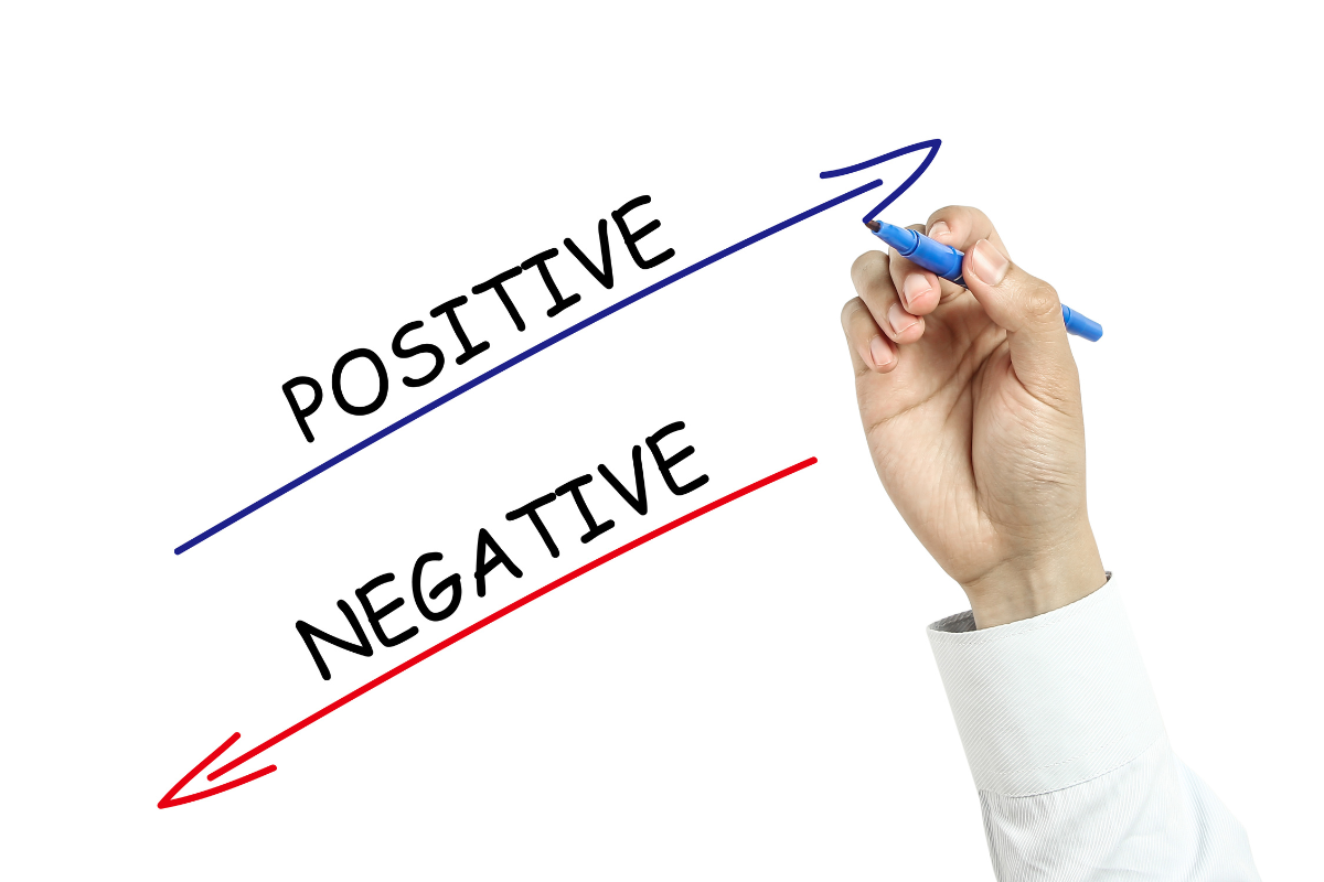 An image of a hand drawing opposite arrows, with the words Positive and Negative.
