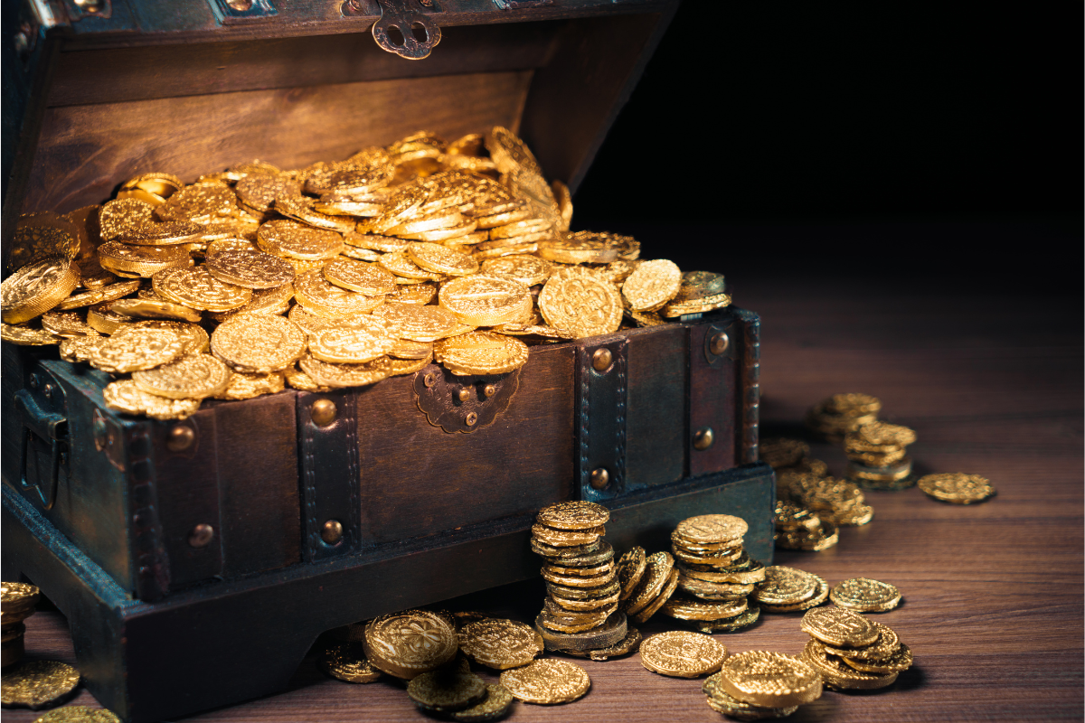A chest filled with gold coins.