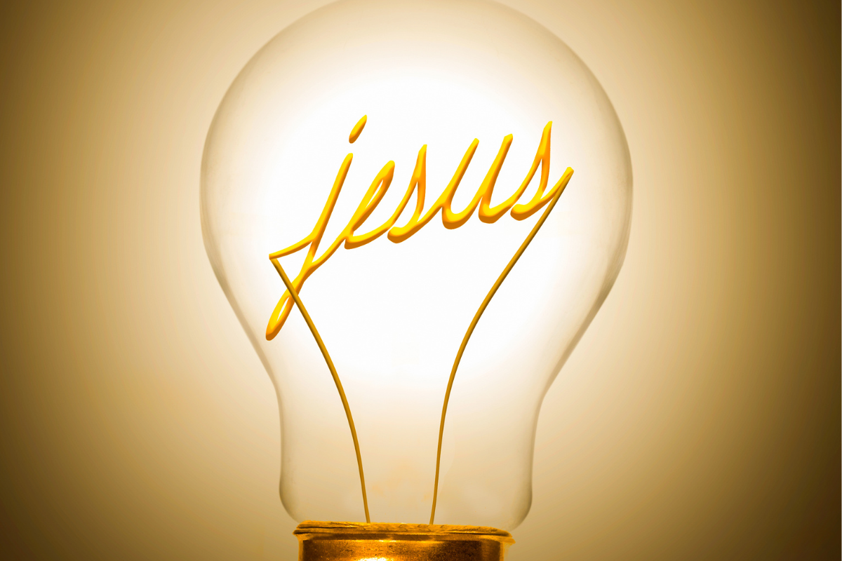 The name Jesus spelled o a light bulb's filament.