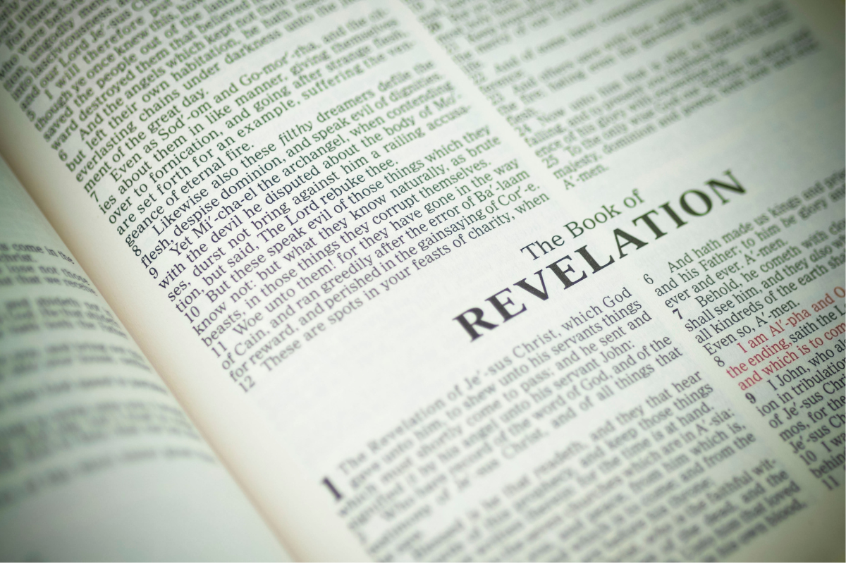 An image of the book of Revelation in the Holy Bible.