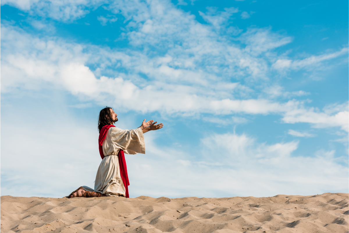 A depiction of Jesus, praying to God the Father.