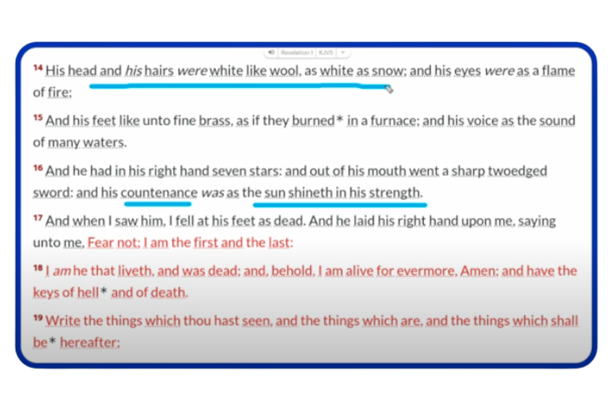 An excerpt of Revelation 1:14-16.