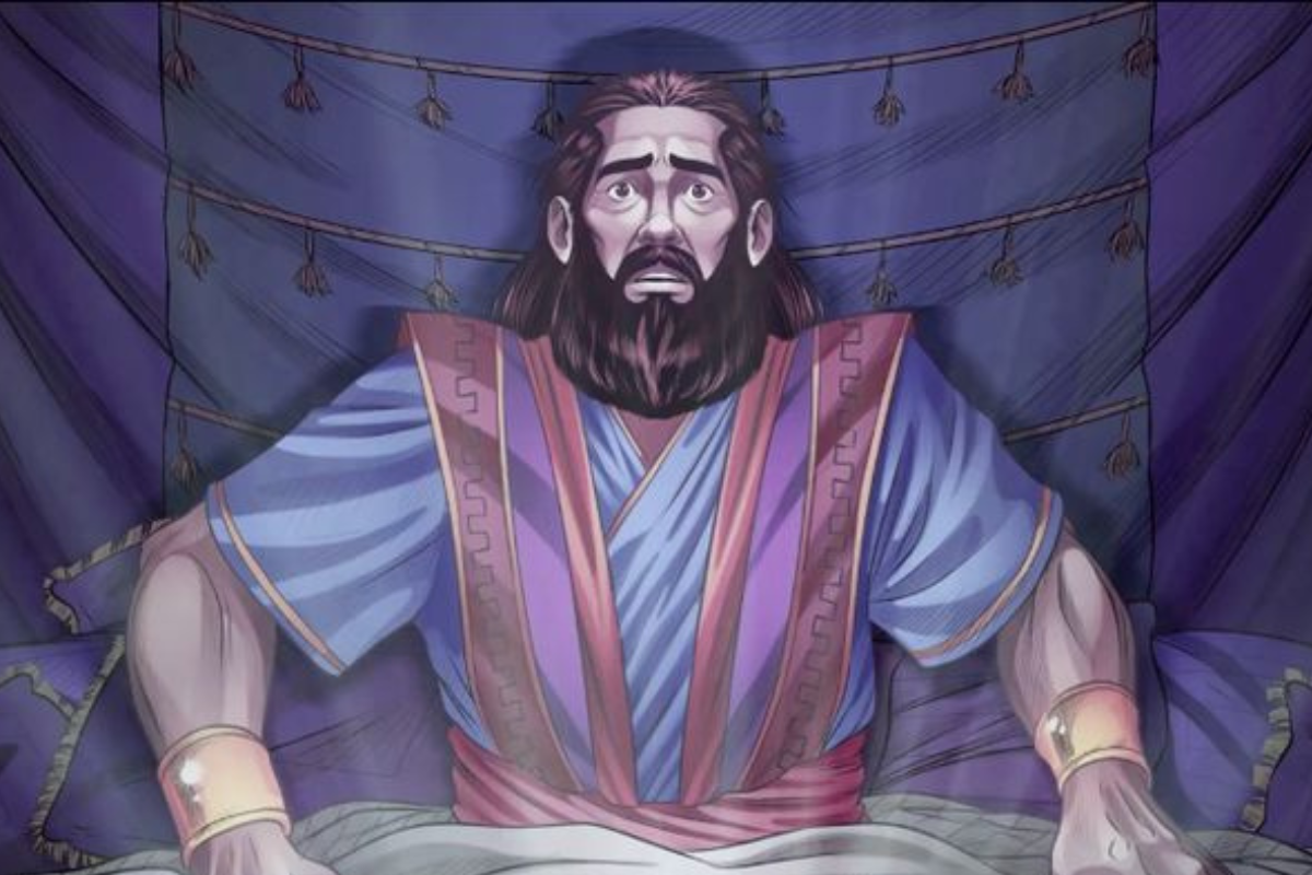 A depiction of God talking to King Abimelech in a dream.