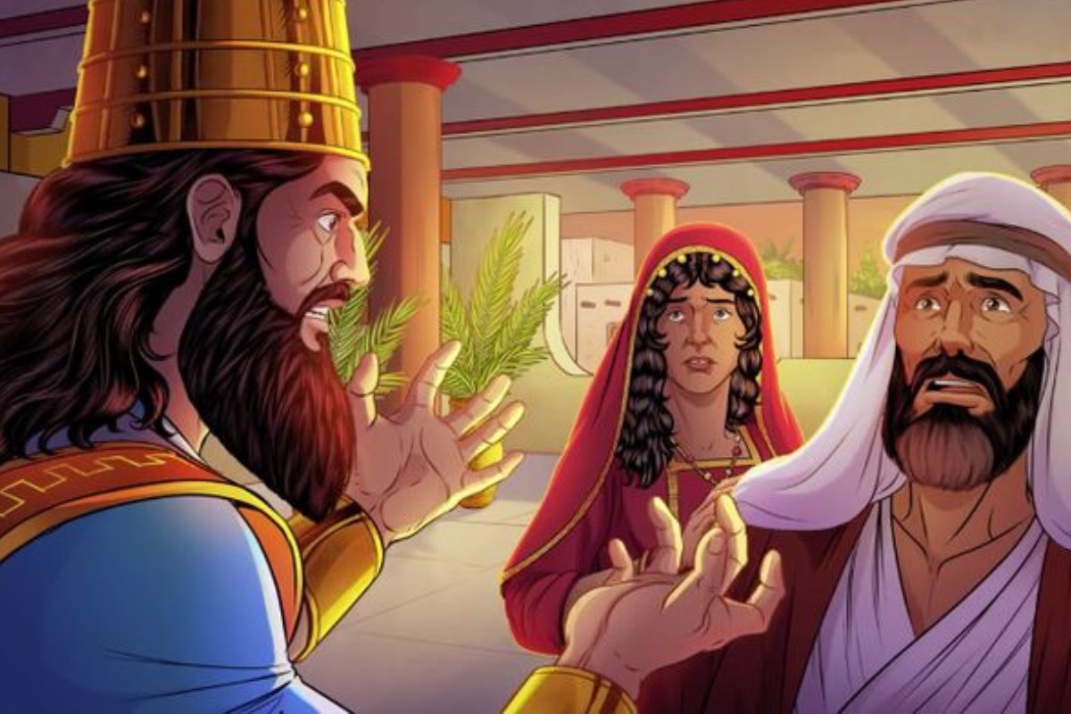 A depiction of King Abimelech confronting Abraham about Sarah.