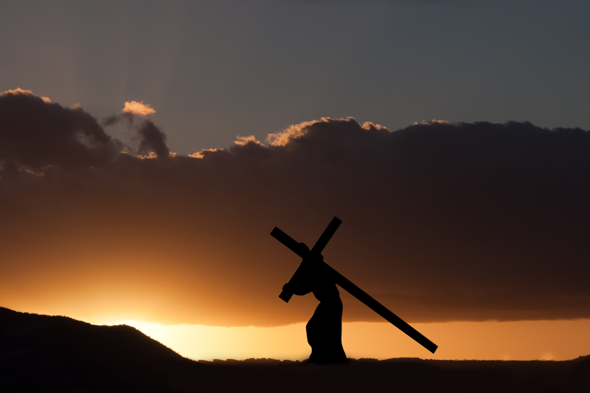 A depiction of Jesus Christ carrying the cross.