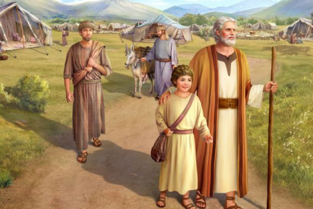 A depiction of Abraham leaving Ur as God has commanded him.