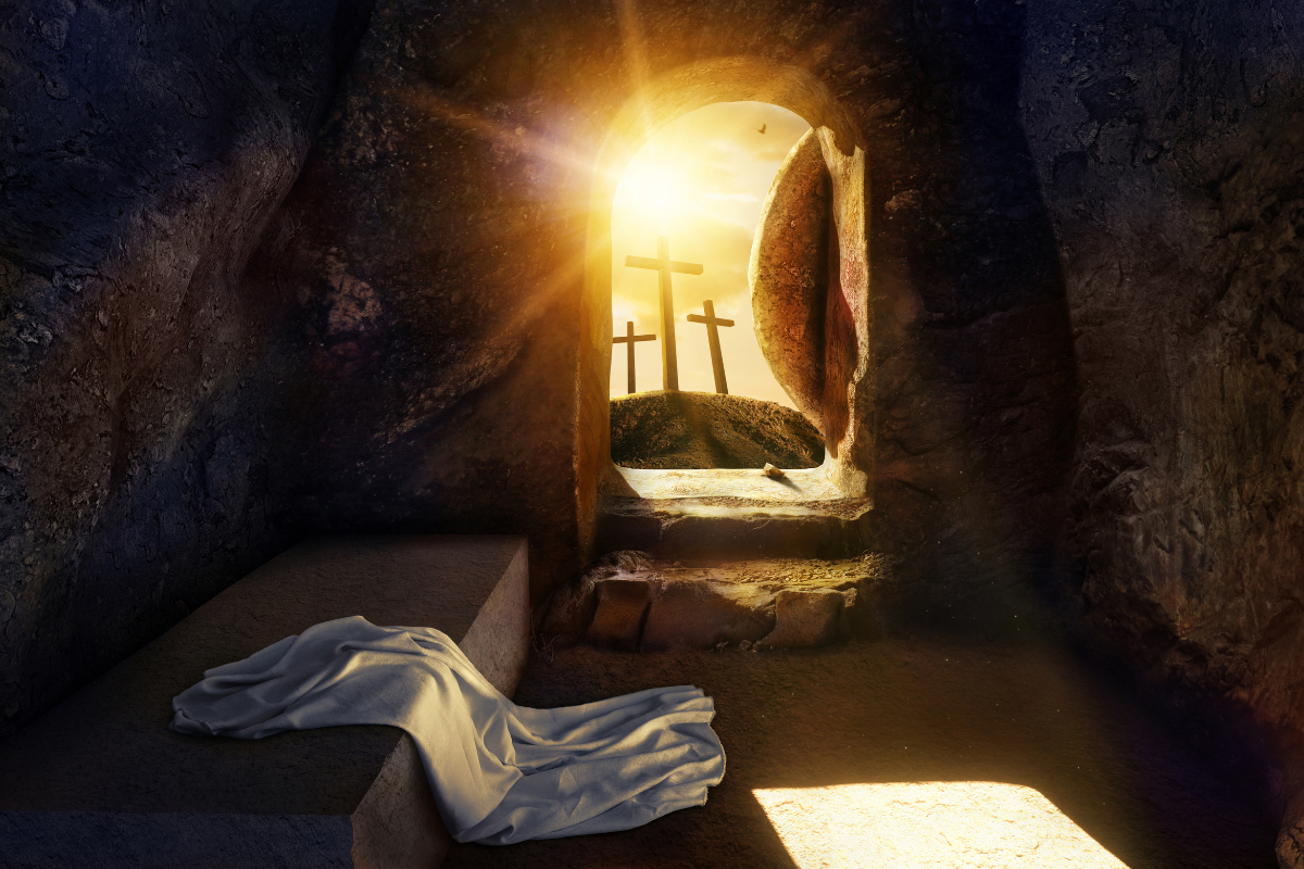 An illustration of Jesus' resurrection from the grave.