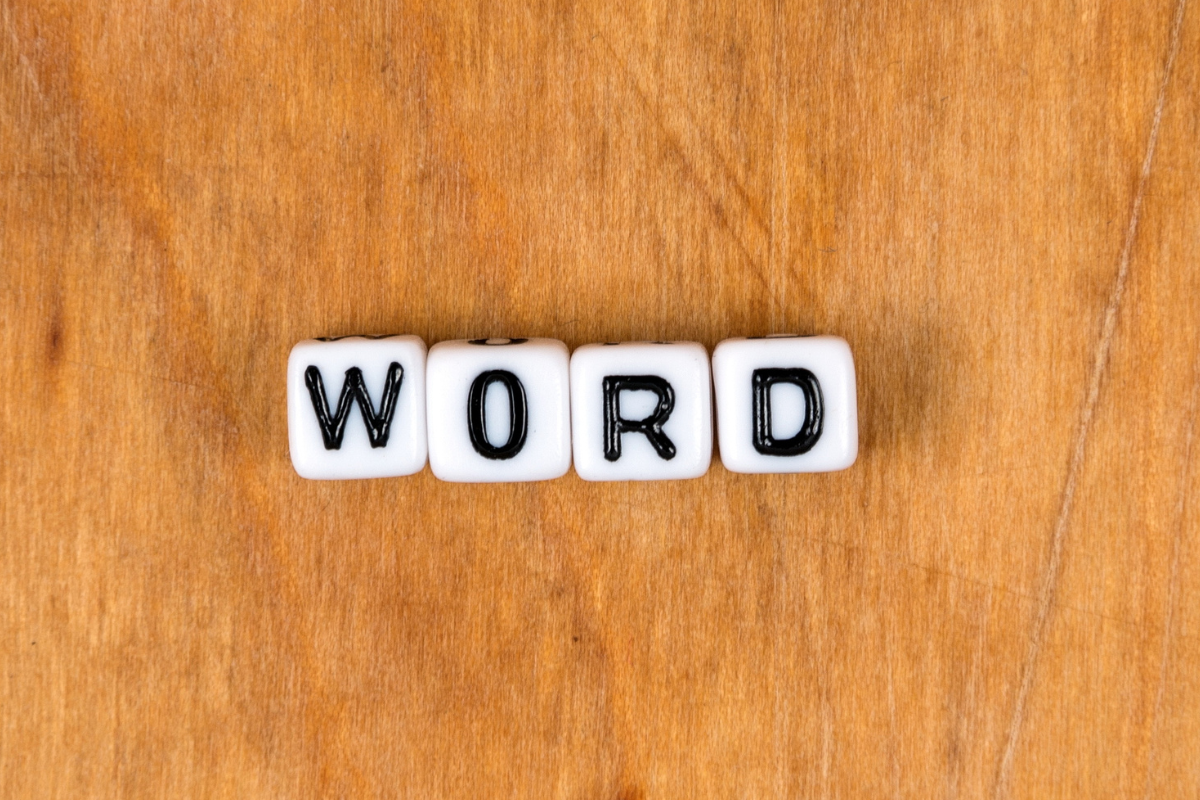Cubes spelling out the word WORD.