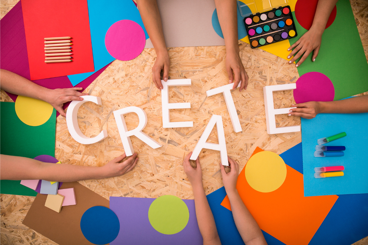 A colorful display about creating or creation.
