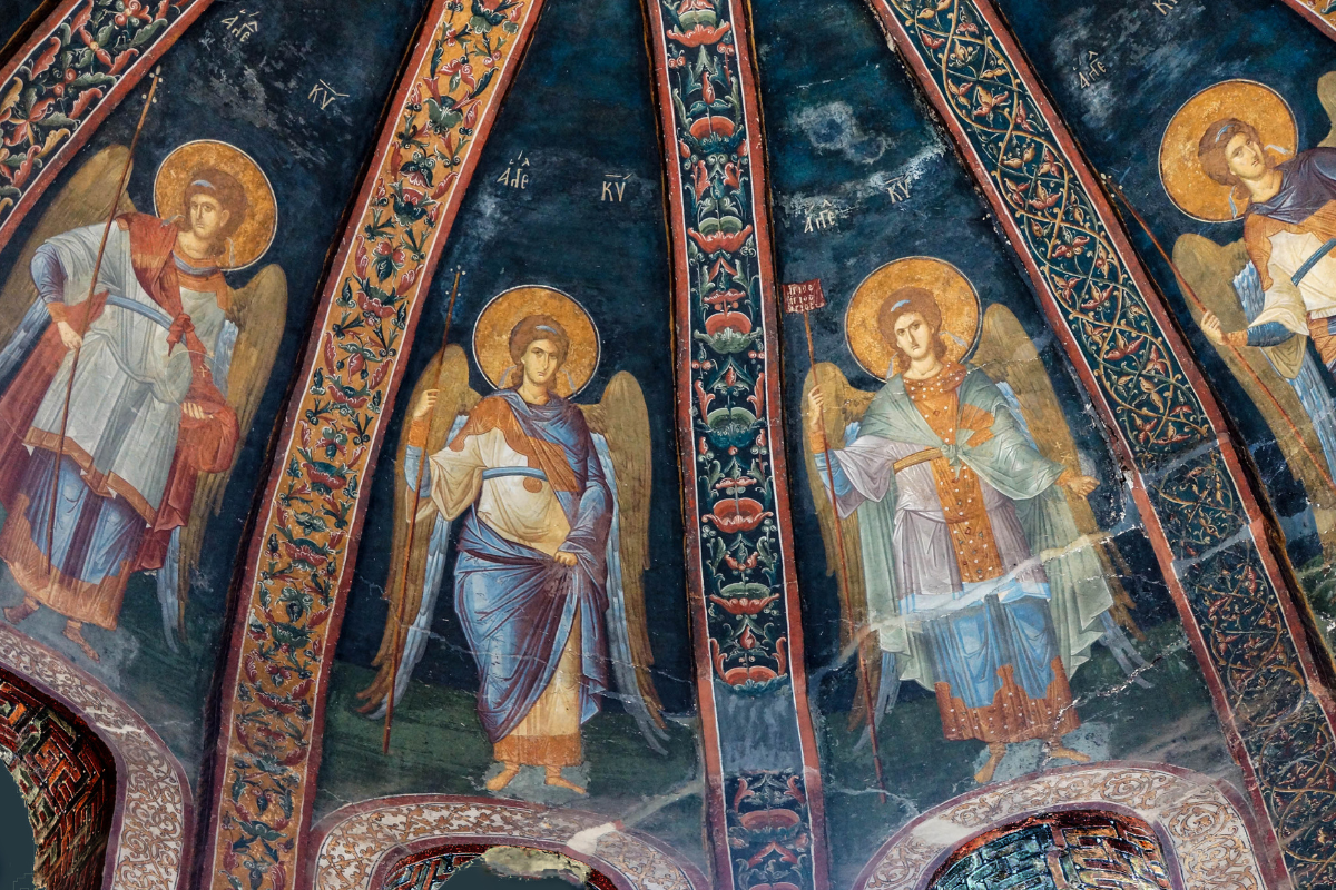 Images of angels inside a church.