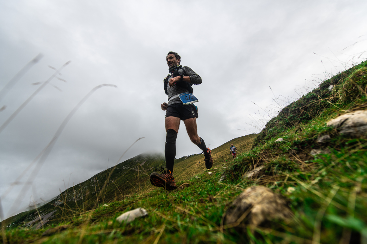 A person going fast downhill.