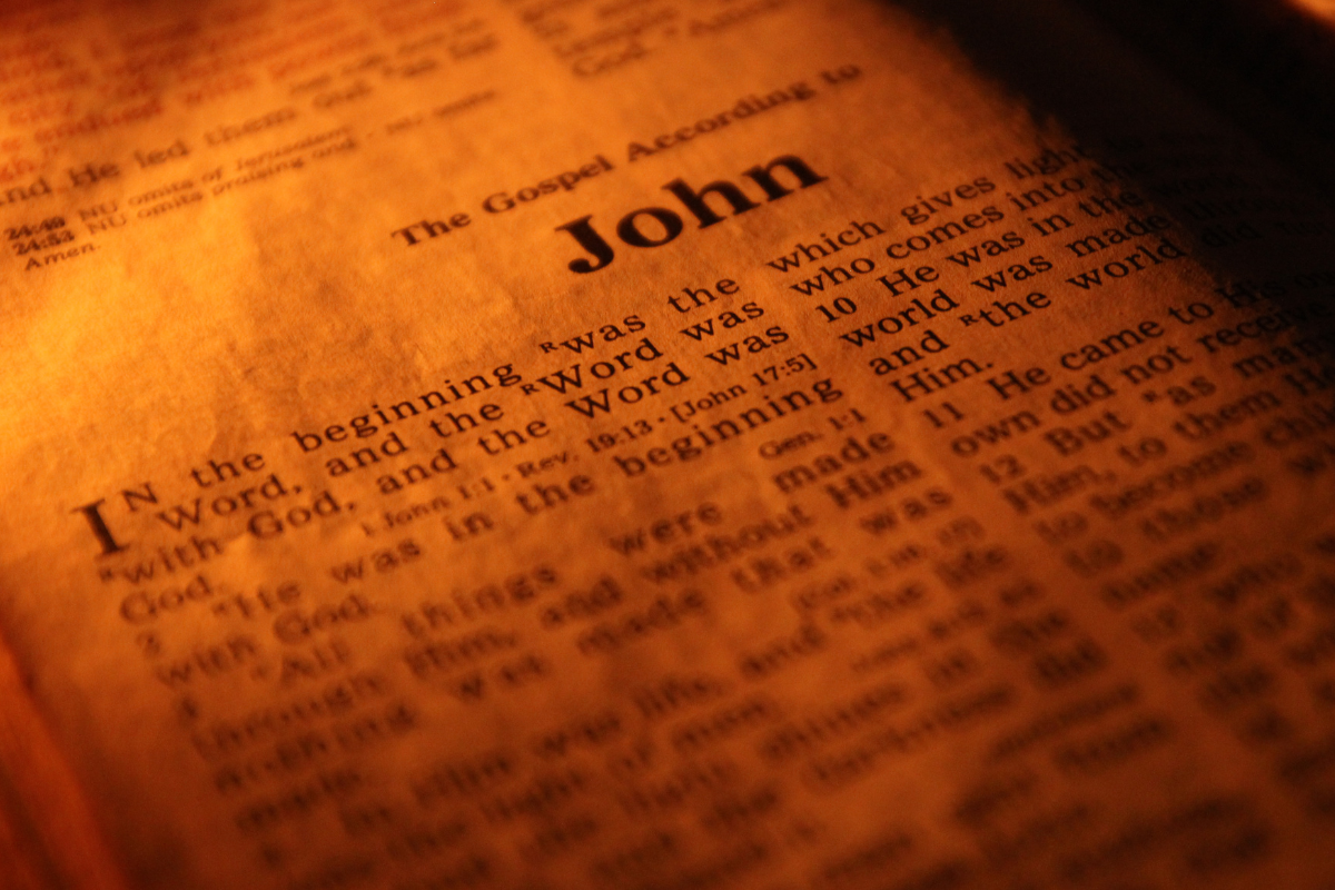 An image of the book of John in the Bible.
