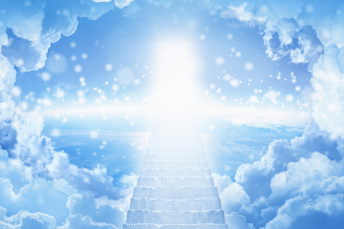 A depiction of stairs leading up to heaven.
