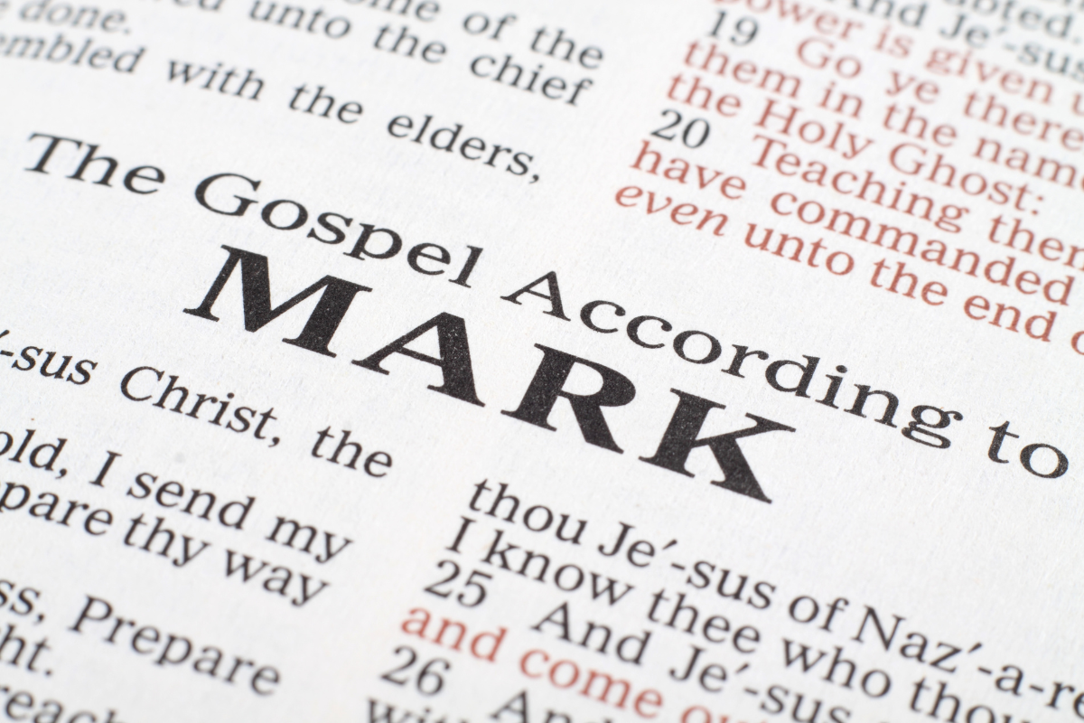the first page of the Book of Mark in the Bible.
