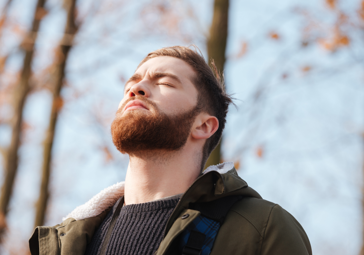 A man breathing in fresh air.