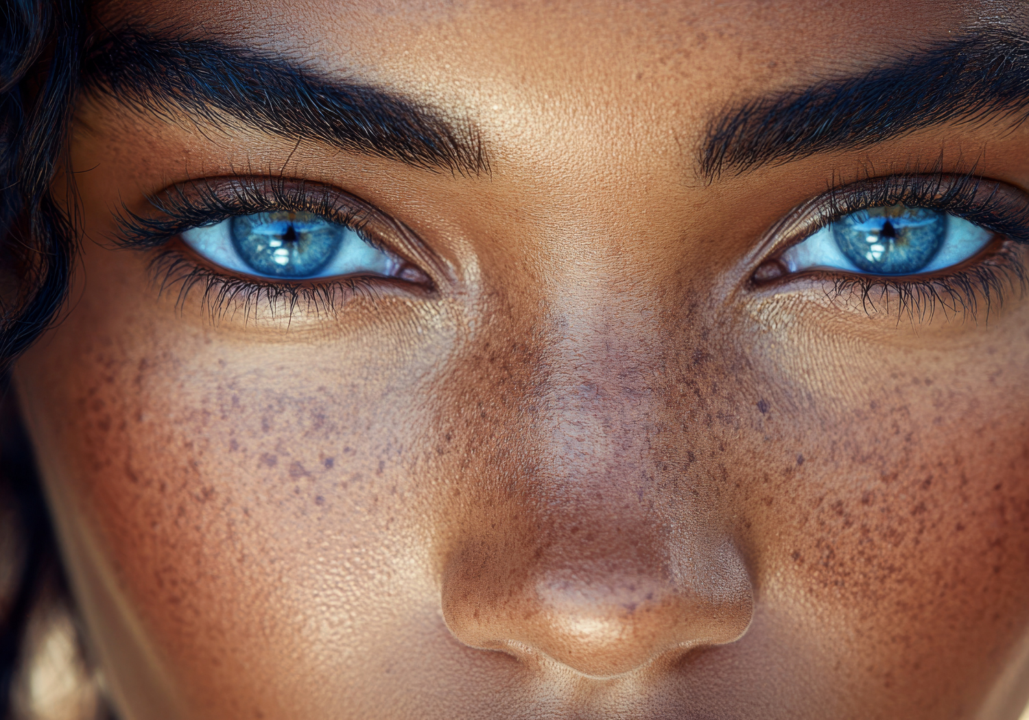 An image of a woman with beautiful bright blue eyes.