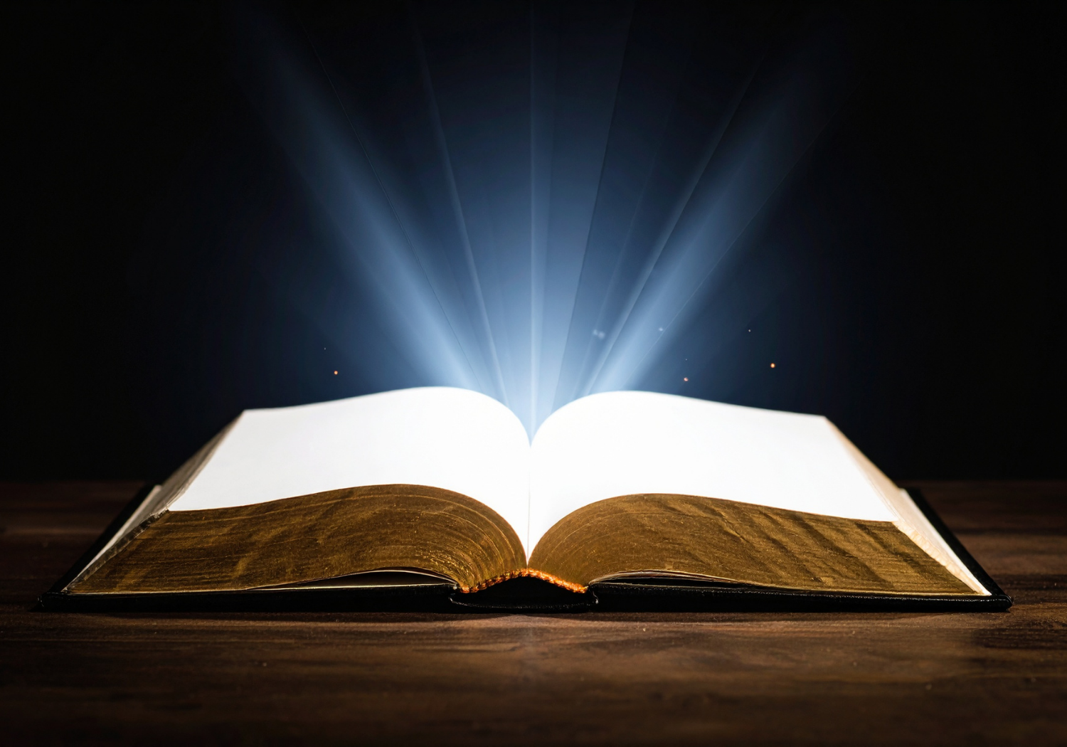 An image of a Bible with glowing light coming out of it.