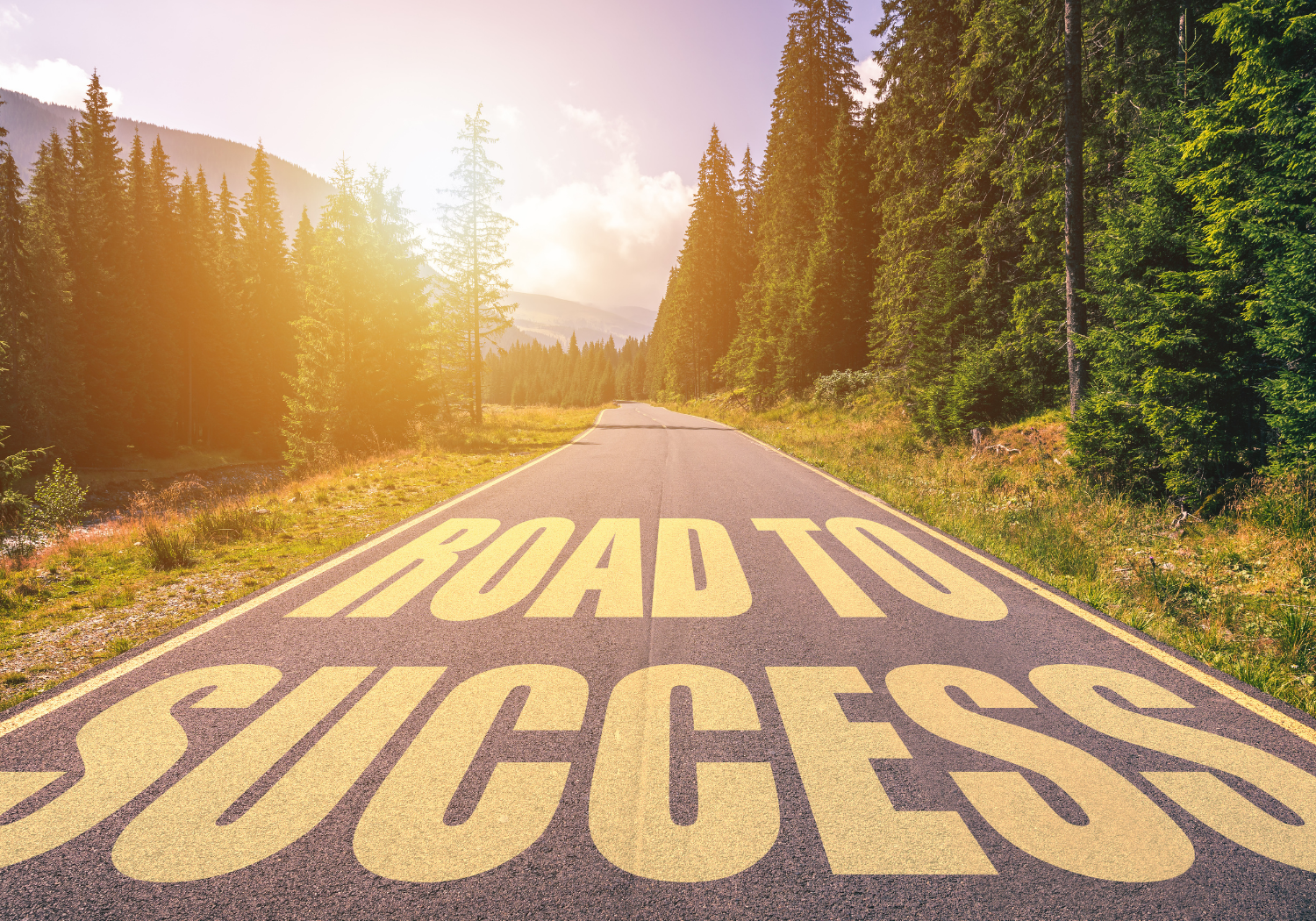 A long road with the words ROAD TO SUCCESS.