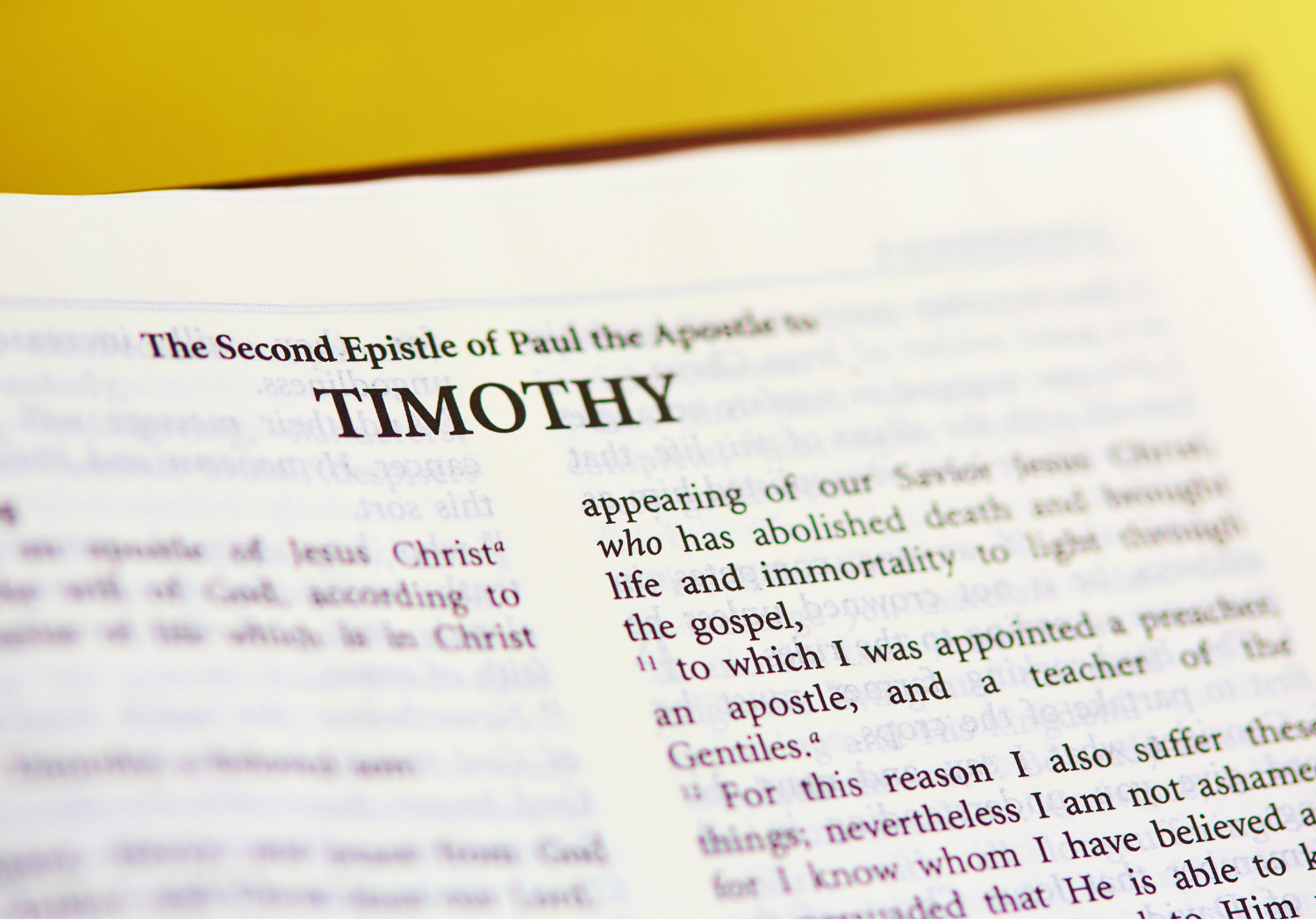 The first page of the book of 2 Timothy in the Bible.