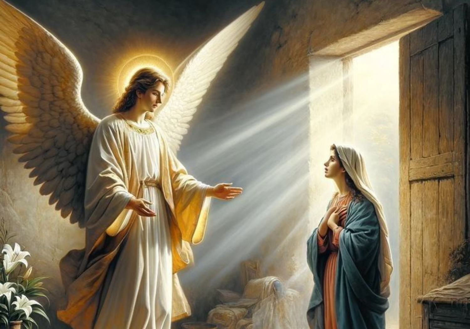 A depiction of Angel Gabriel talking to Mary.