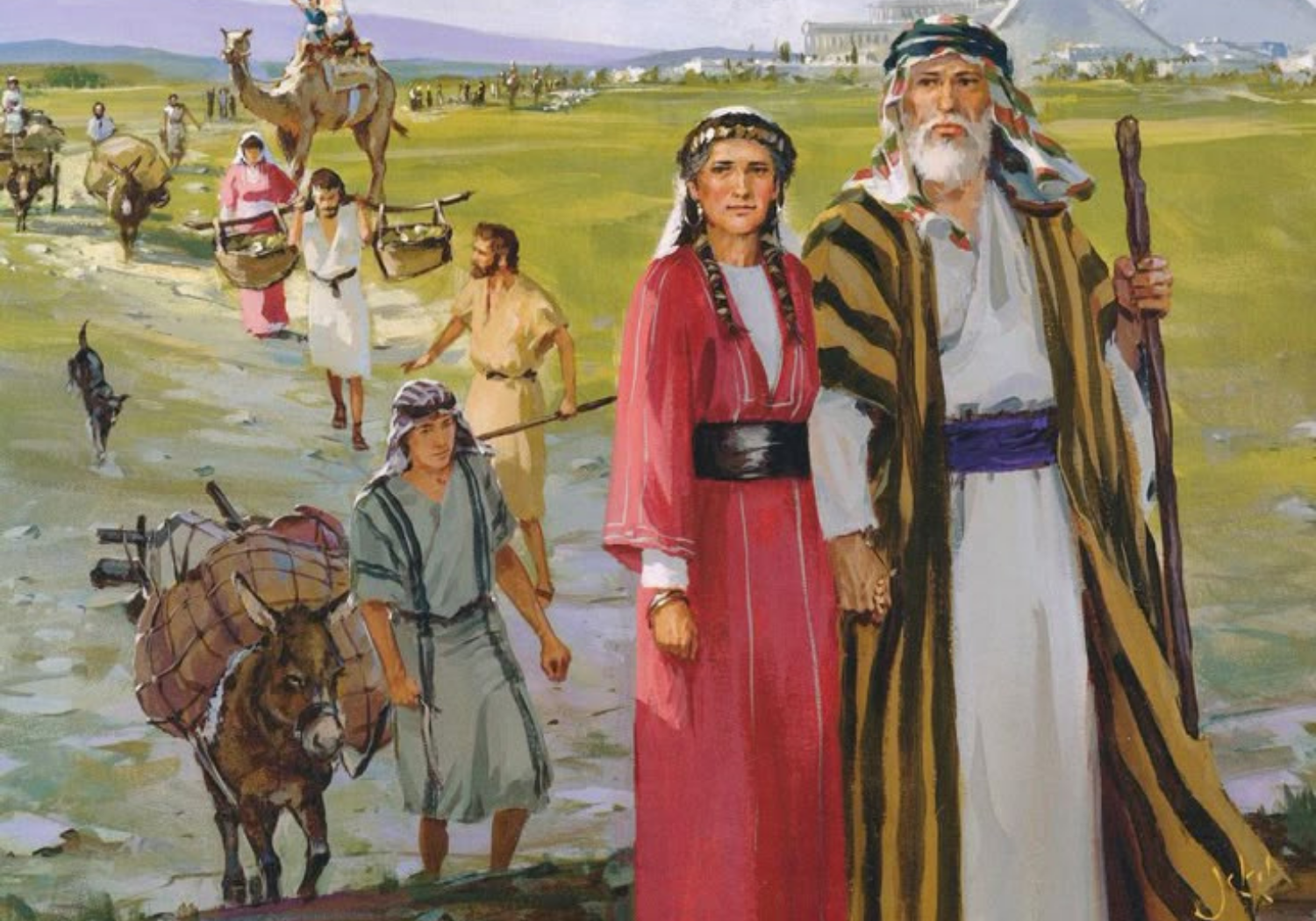 A Biblical representation of Abraham and Sarah and their family.