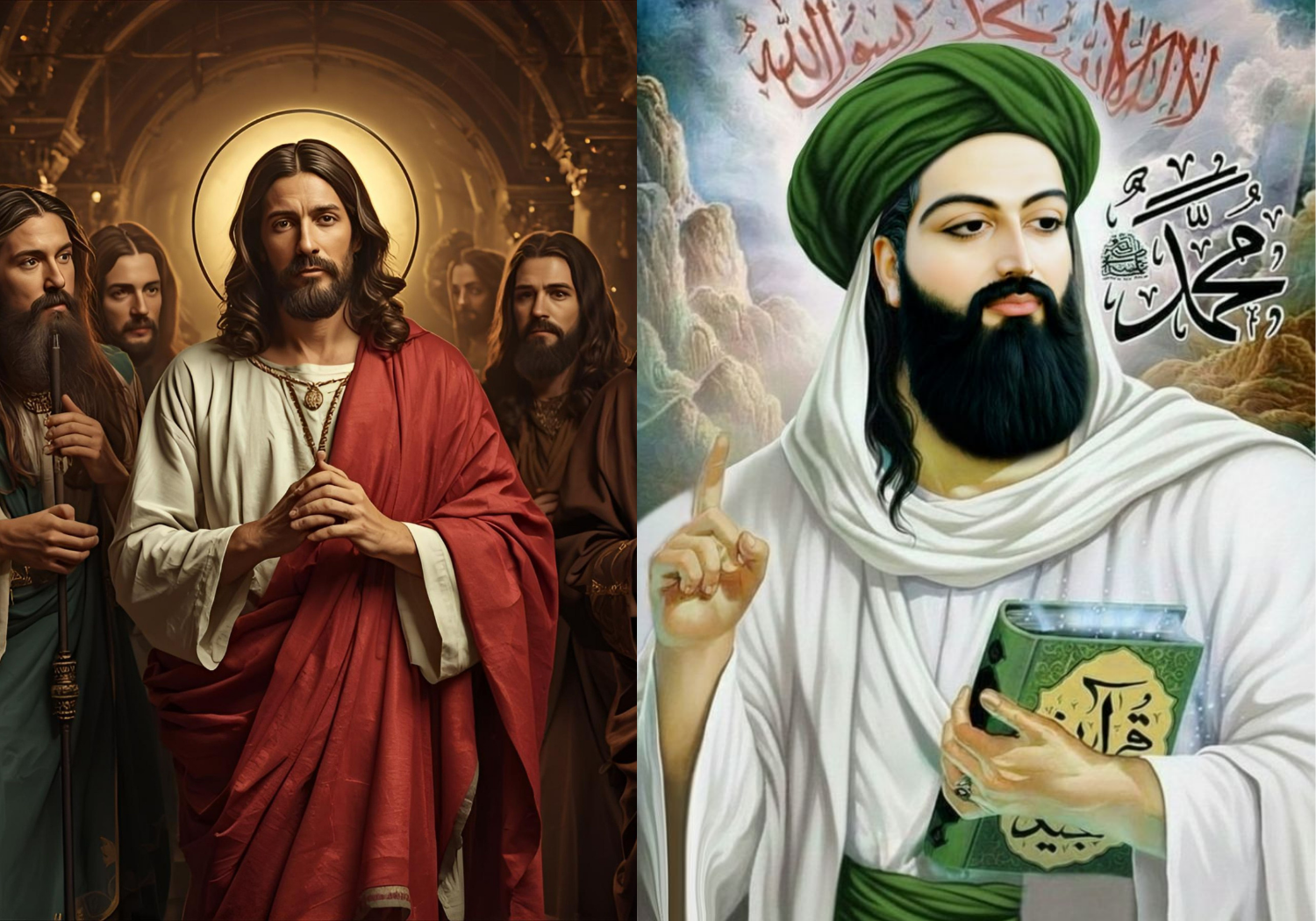 An illustration of Jesus Christ and Prophet Muhammad.