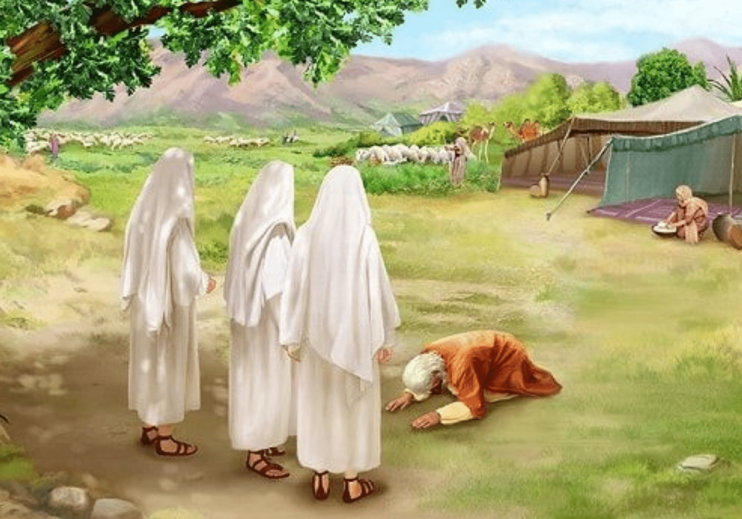 An illustration of Abraham encountering Jesus.