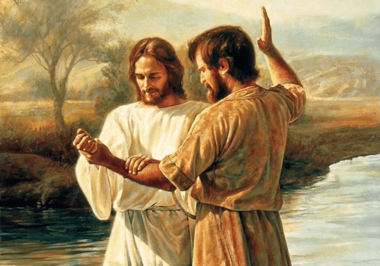 An image of john the Baptist baptizing Jesus.