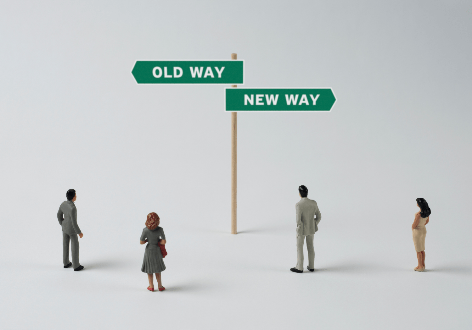 The old way and the new way pointing in different directions.