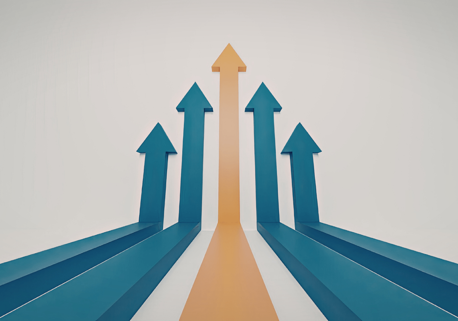 A group of blue and yellow arrows pointing upward in a single direction.