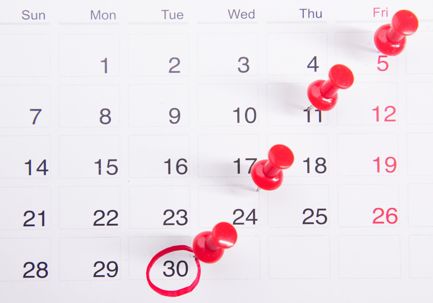 A marked calendar signifying meeting a deadline.