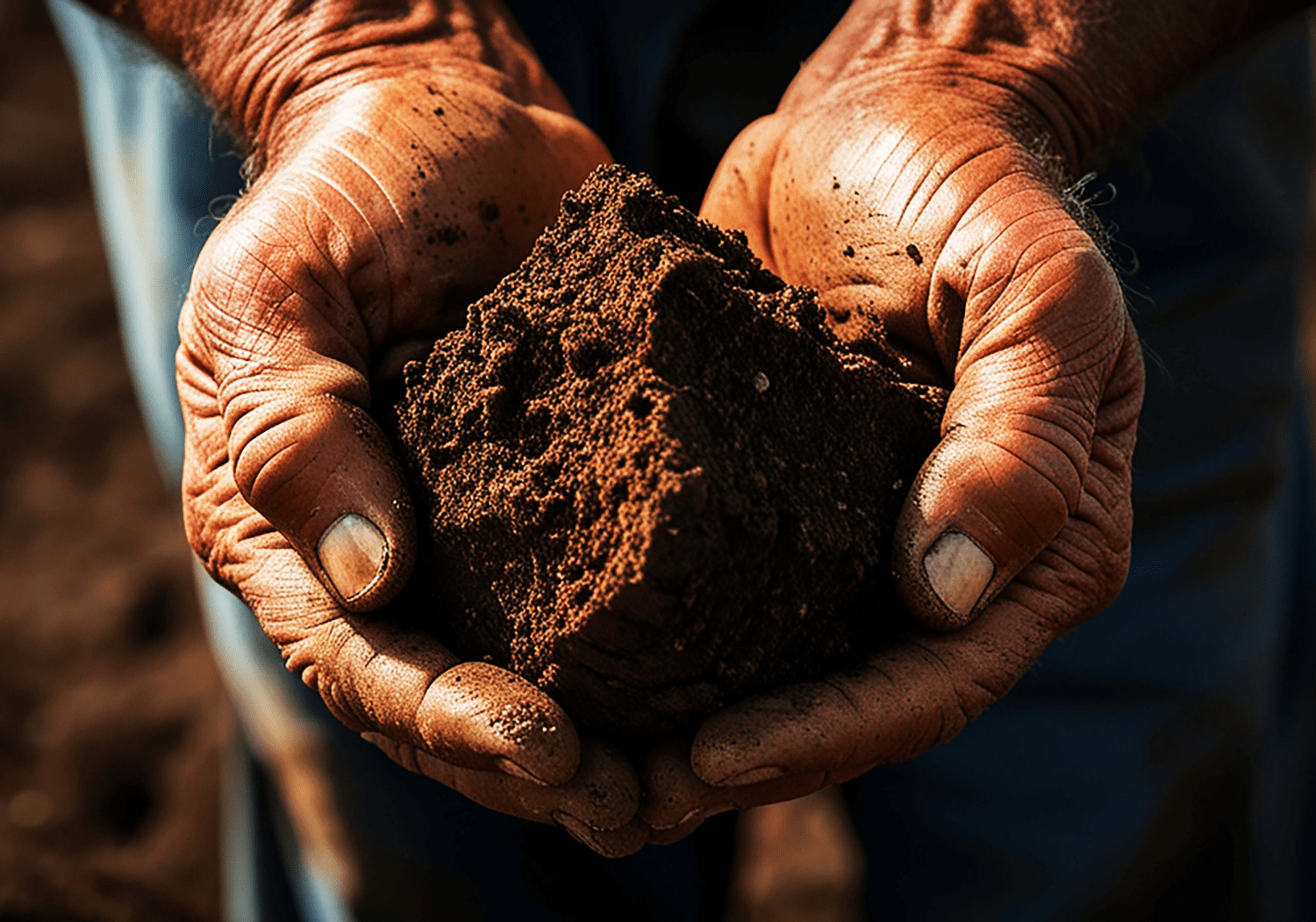 A pair of hands holding a mound of soil.