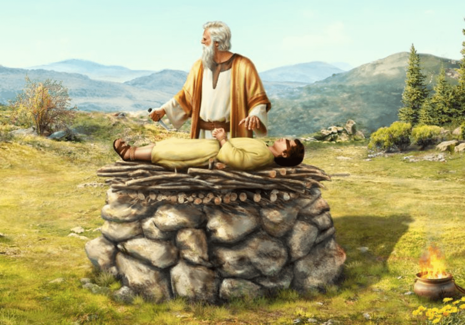 An illustration of Abraham who is about to sacrifice Isaac.